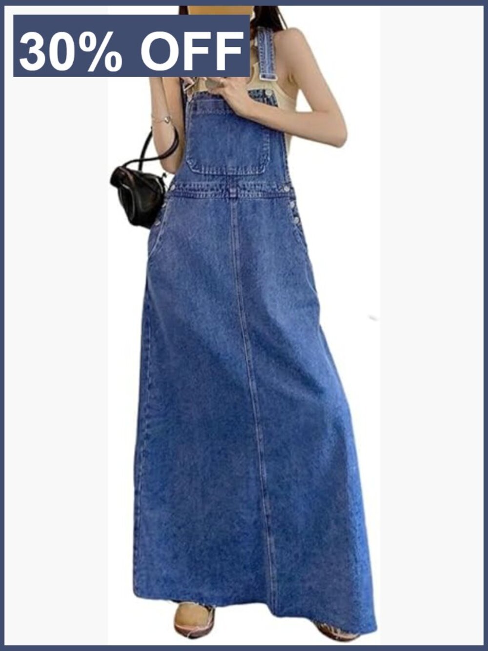Adjustable Strap Distressed Denim Overall Dress A-Line Bib Jean Mini Dress
